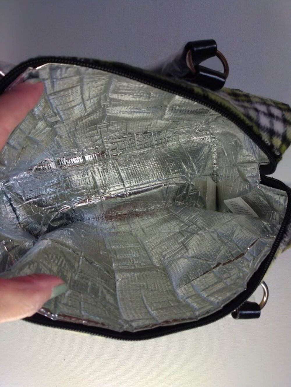 SACHI Insulated Lunch Tote Bag Purse Plaid Green Black Flannel Top Handles NEW - Picture 7 of 9